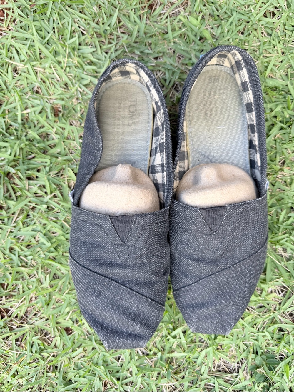 Toms Black Canvas Slip-On Ballet Flats with Checkered Lining